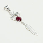Feather Pendant With Red Gemstone Handmade  In Solid Sterling Silver