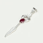 Feather Pendant With Red Gemstone Handmade  In Solid Sterling Silver