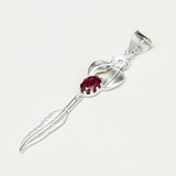 Feather Pendant With Red Gemstone Handmade  In Solid Sterling Silver