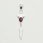 Feather Pendant With Red Gemstone Handmade  In Solid Sterling Silver