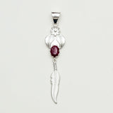 Feather Pendant With Red Gemstone Handmade  In Solid Sterling Silver