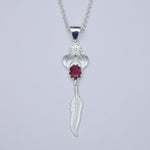 Feather Pendant With Red Gemstone Handmade  In Solid Sterling Silver
