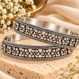 Pushpa Valli Floral Silver Bangles (Pair) – 925 Sterling Silver