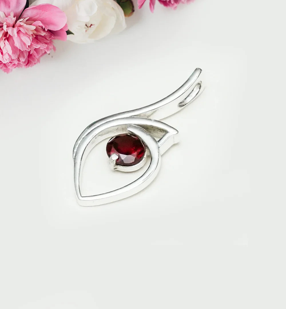 Garnet Gemstone Heart Pendent in Solid Sterling Silver