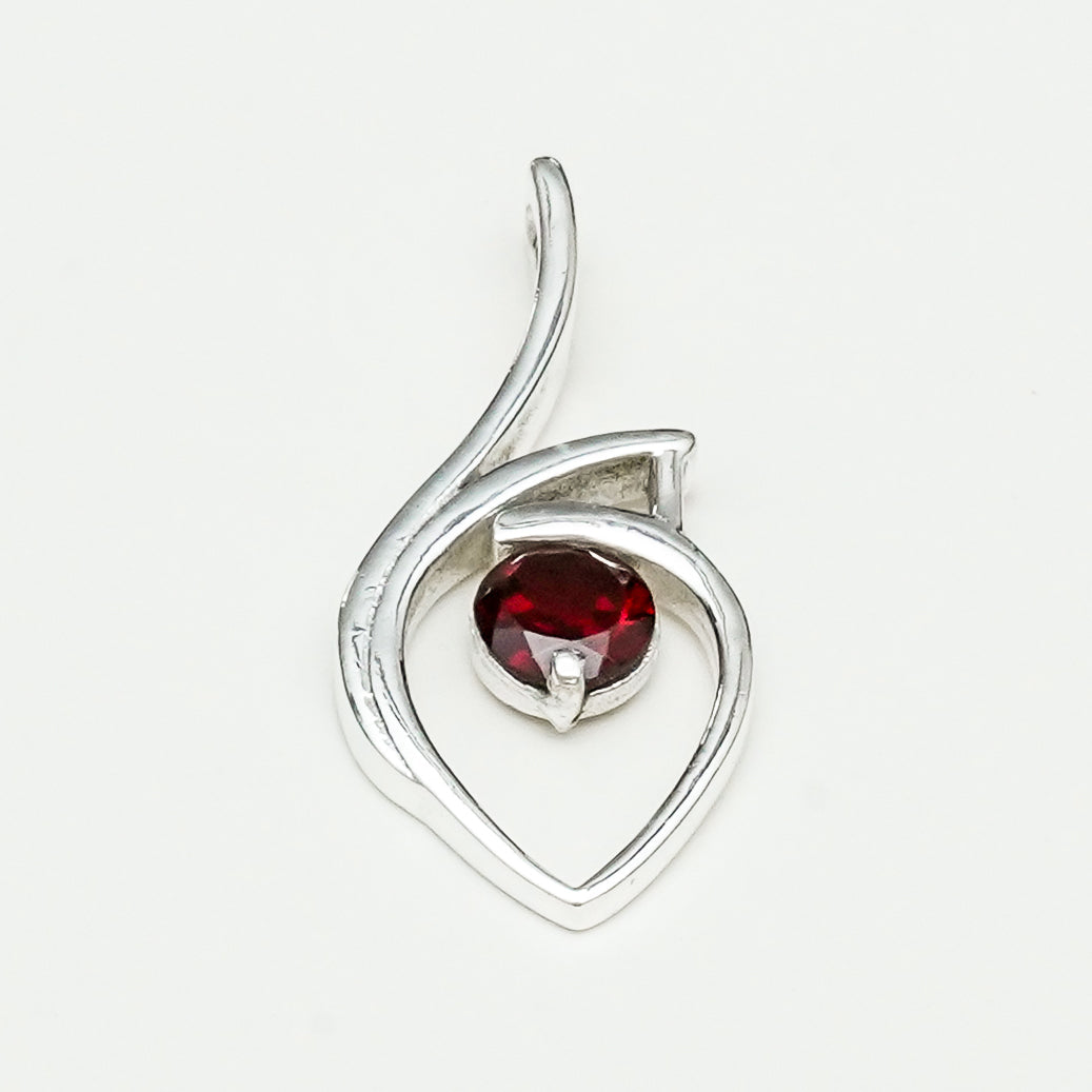 Garnet Gemstone Heart Pendent in Solid Sterling Silver