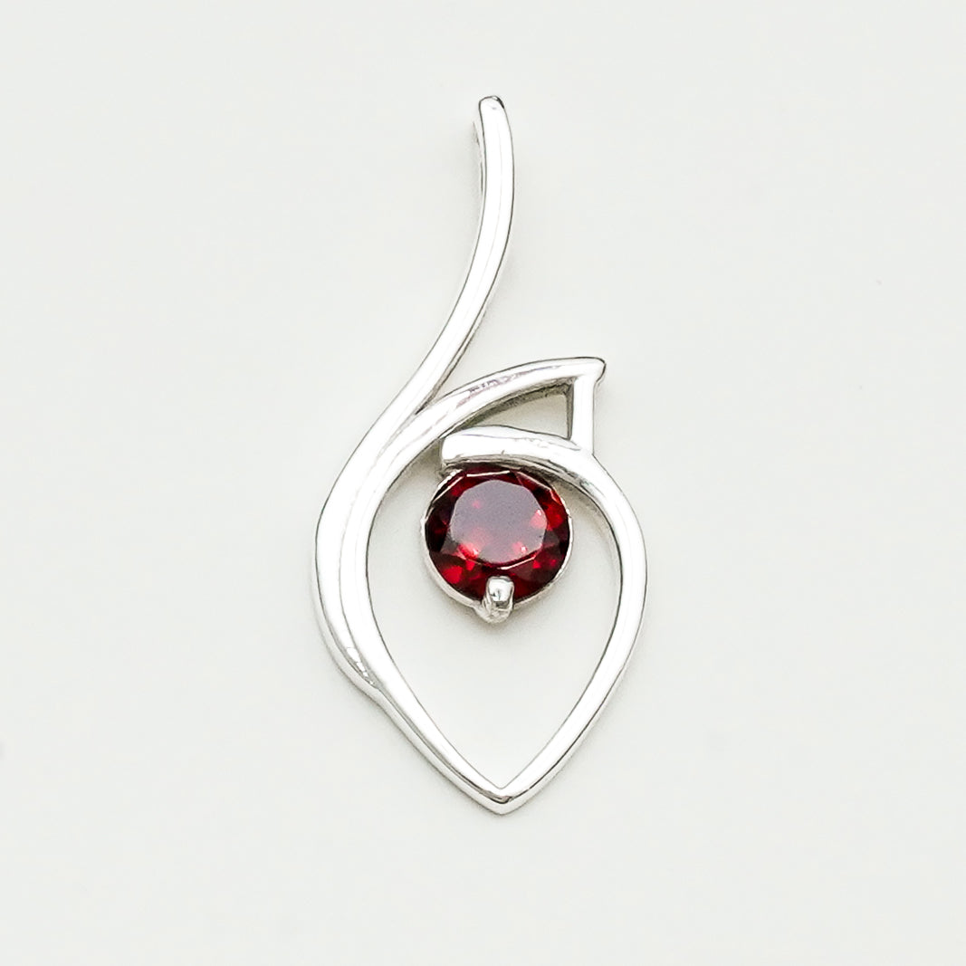 Garnet Gemstone Heart Pendent in Solid Sterling Silver