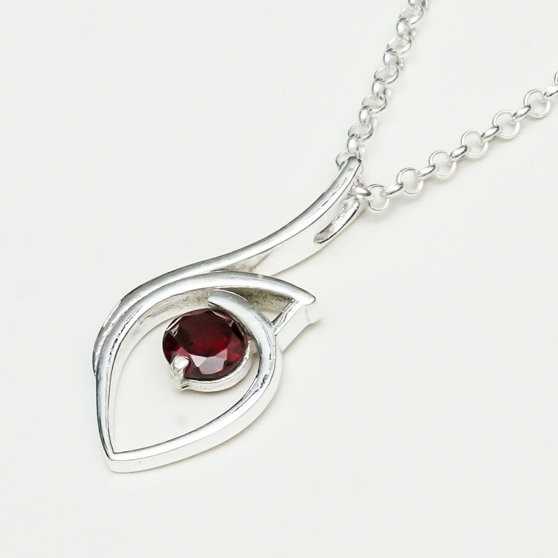 Garnet Gemstone Heart Pendent in Solid Sterling Silver