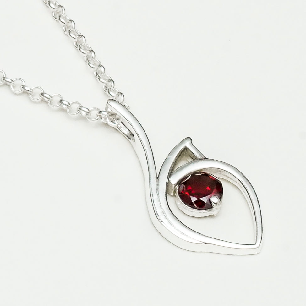 Garnet Gemstone Heart Pendent in Solid Sterling Silver