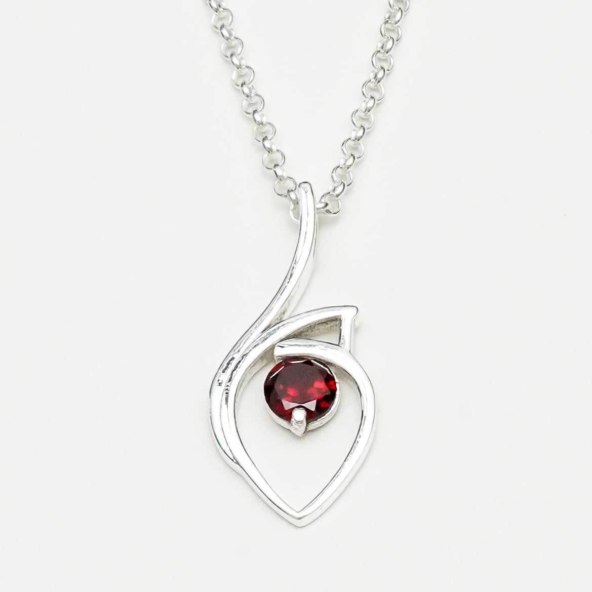 Garnet Gemstone Heart Pendent in Solid Sterling Silver