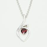 Garnet Gemstone Heart Pendent in Solid Sterling Silver