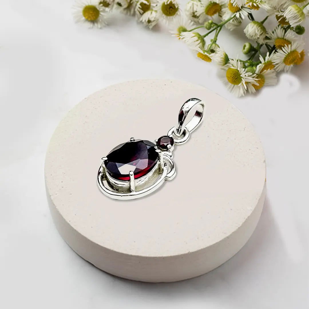 Garnet Stone Pendant In 925 Sterling Silver