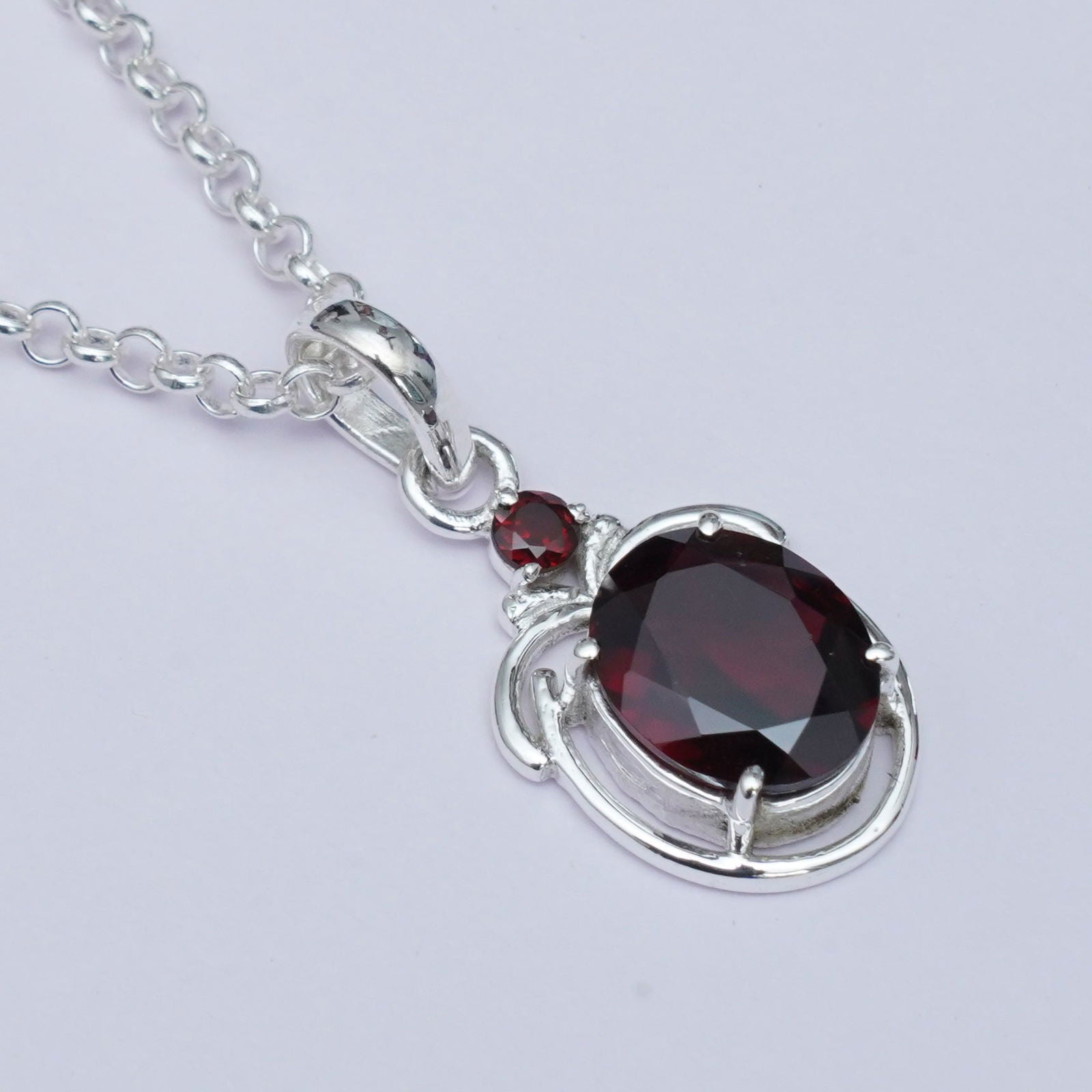 Garnet Stone Pendant In 925 Sterling Silver