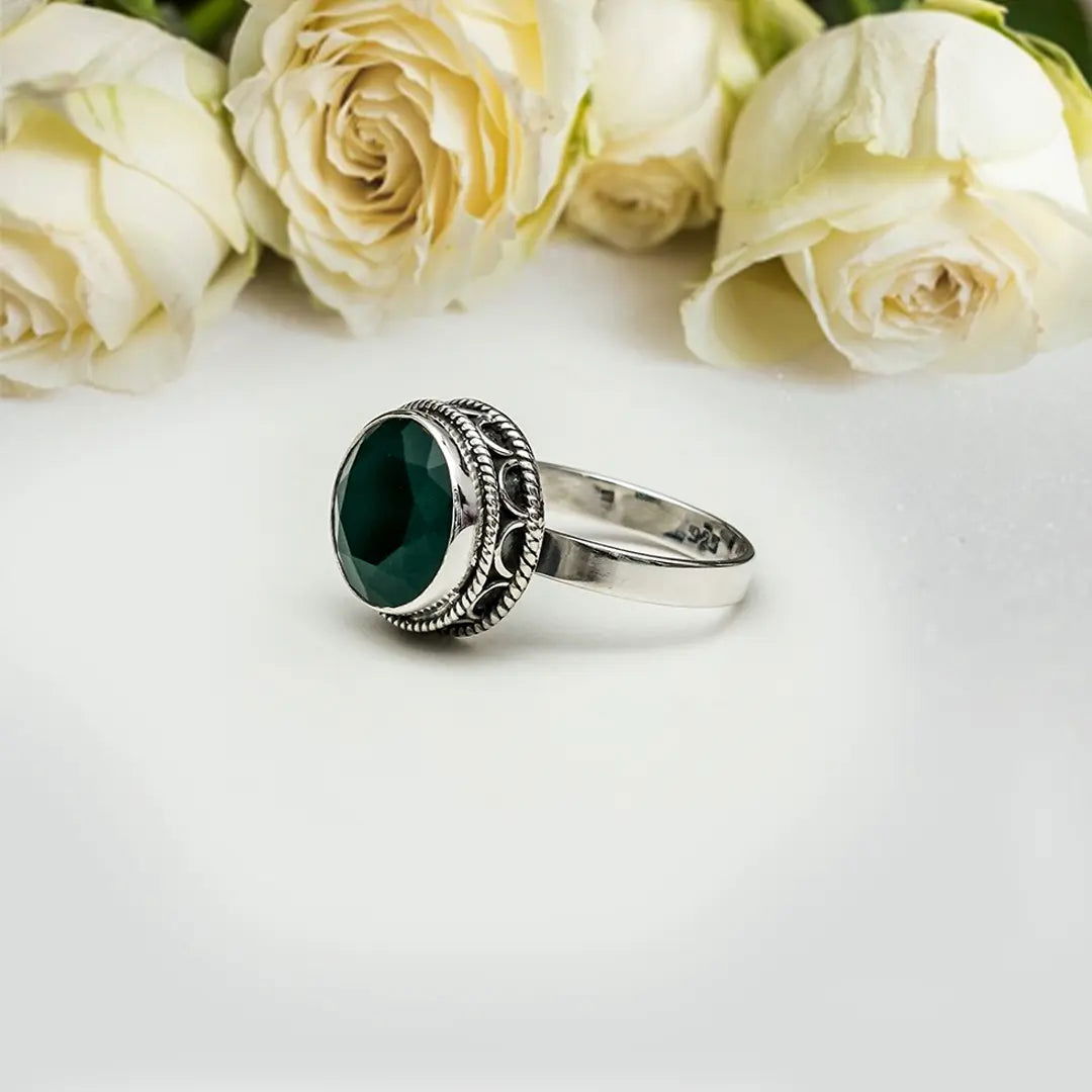 Green Eye Sterling Silver Ring