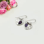 Heart Earrings With Semi Precious Amethyst Gemstone Solid 925 Sterling Silver