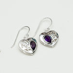 Heart Earrings With Semi Precious Amethyst Gemstone Solid 925 Sterling Silver