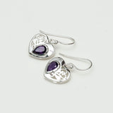 Heart Earrings With Semi Precious Amethyst Gemstone Solid 925 Sterling Silver