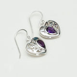 Heart Earrings With Semi Precious Amethyst Gemstone Solid 925 Sterling Silver