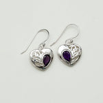 Heart Earrings With Semi Precious Amethyst Gemstone Solid 925 Sterling Silver