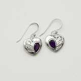 Heart Earrings With Semi Precious Amethyst Gemstone Solid 925 Sterling Silver
