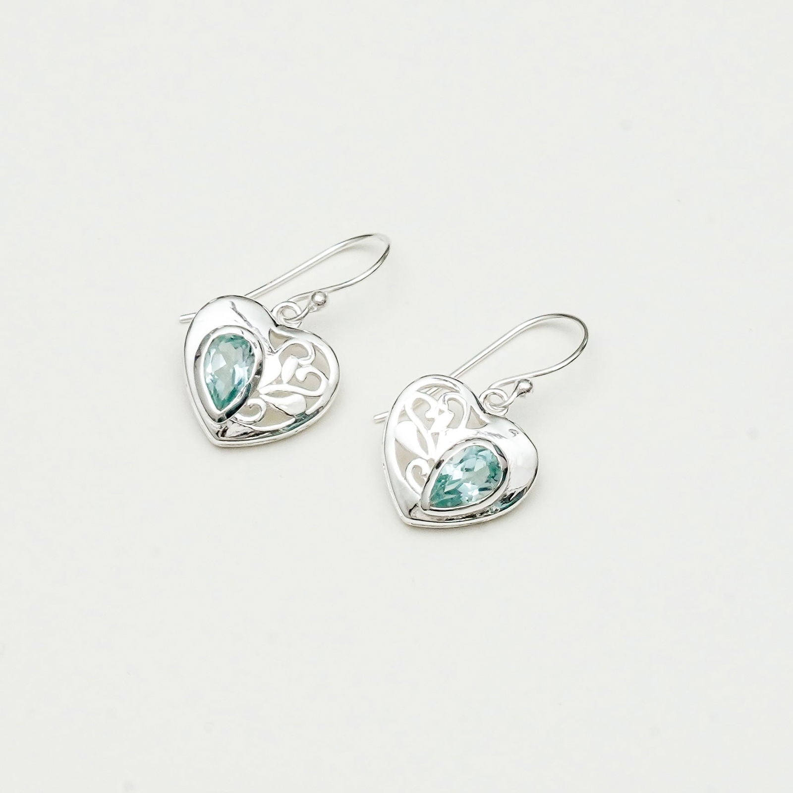 Heart Earrings With Semi Precious BlueTopaz Gemstone Solid 925 Sterling Silver