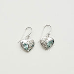 Heart Earrings With Semi Precious BlueTopaz Gemstone Solid 925 Sterling Silver