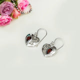 Heart Earrings With Semi Precious Garnet Gemstone Solid 925 Sterling Silver