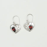 Heart Earrings With Semi Precious Garnet Gemstone Solid 925 Sterling Silver