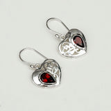 Heart Earrings With Semi Precious Garnet Gemstone Solid 925 Sterling Silver
