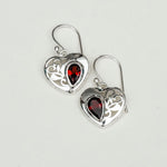 Heart Earrings With Semi Precious Garnet Gemstone Solid 925 Sterling Silver