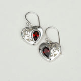Heart Earrings With Semi Precious Garnet Gemstone Solid 925 Sterling Silver