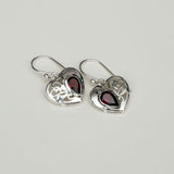 Heart Earrings With Semi Precious Garnet Gemstone Solid 925 Sterling Silver