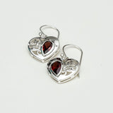 Heart Earrings With Semi Precious Garnet Gemstone Solid 925 Sterling Silver