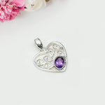 Heart Pendant With Amethyst Gemstone in 925 Solid Sterling Silver