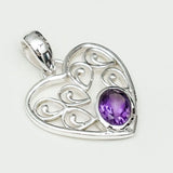 Heart Pendant With Amethyst Gemstone in 925 Solid Sterling Silver
