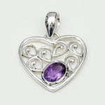 Heart Pendant With Amethyst Gemstone in 925 Solid Sterling Silver