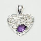 Heart Pendant With Amethyst Gemstone in 925 Solid Sterling Silver