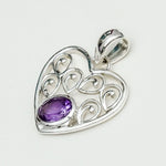 Heart Pendant With Amethyst Gemstone in 925 Solid Sterling Silver