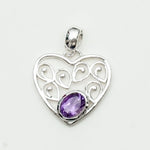 Heart Pendant With Amethyst Gemstone in 925 Solid Sterling Silver