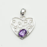Heart Pendant With Amethyst Gemstone in 925 Solid Sterling Silver