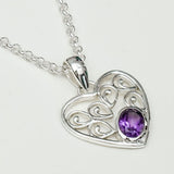 Heart Pendant With Amethyst Gemstone in 925 Solid Sterling Silver