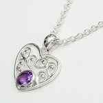Heart Pendant With Amethyst Gemstone in 925 Solid Sterling Silver