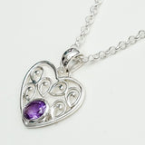 Heart Pendant With Amethyst Gemstone in 925 Solid Sterling Silver