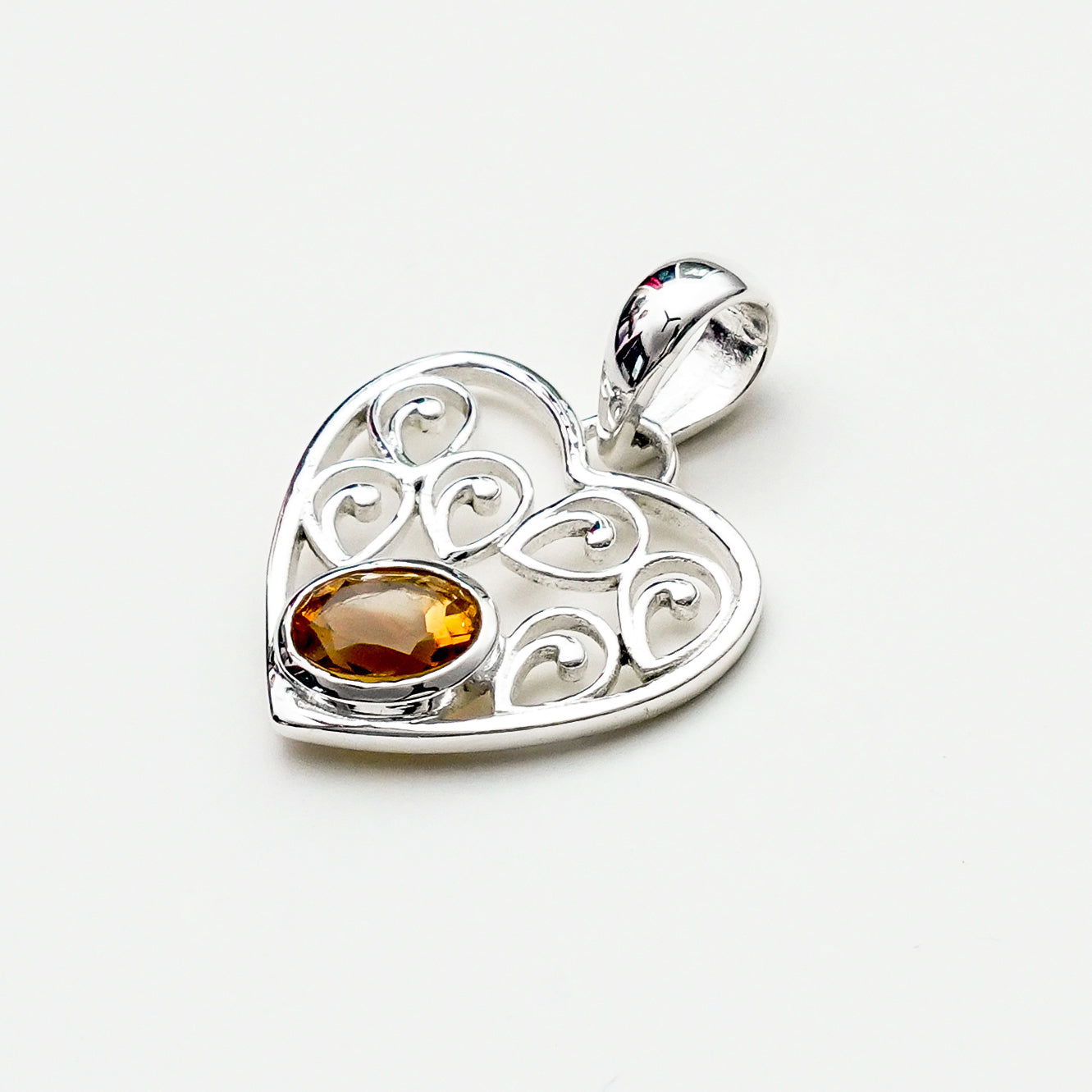 Heart Pendant With Citrine Gemstone in 925 Solid Sterling Silver