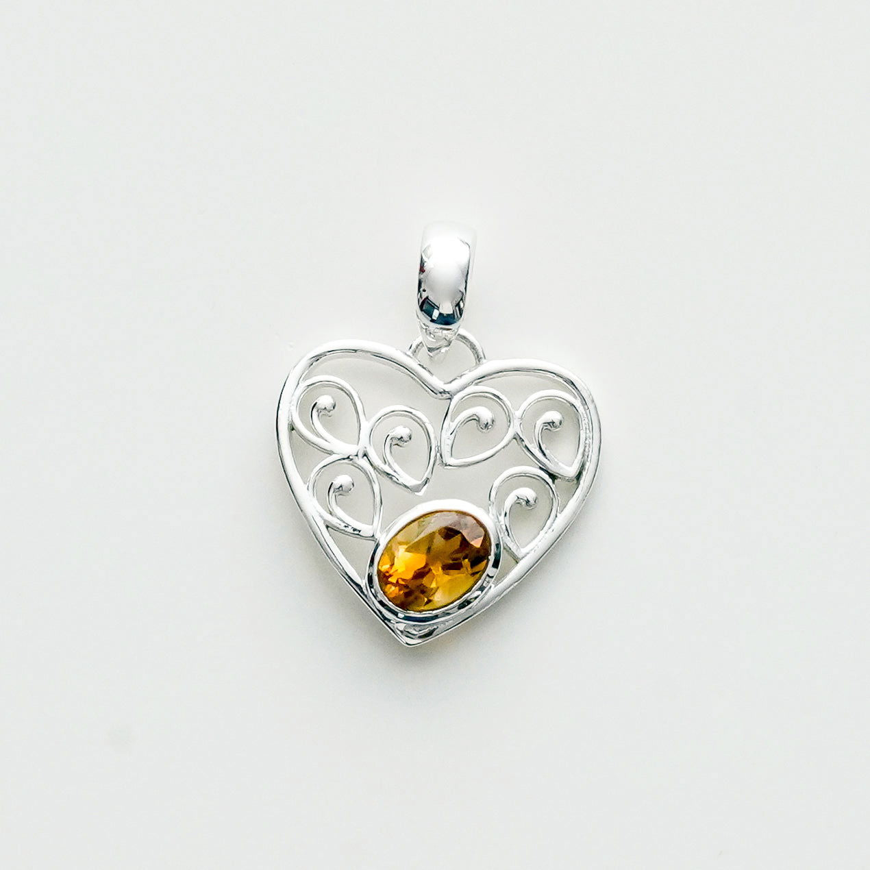 Heart Pendant With Citrine Gemstone in 925 Solid Sterling Silver
