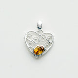 Heart Pendant With Citrine Gemstone in 925 Solid Sterling Silver