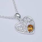 Heart Pendant With Citrine Gemstone in 925 Solid Sterling Silver