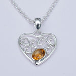 Heart Pendant With Citrine Gemstone in 925 Solid Sterling Silver