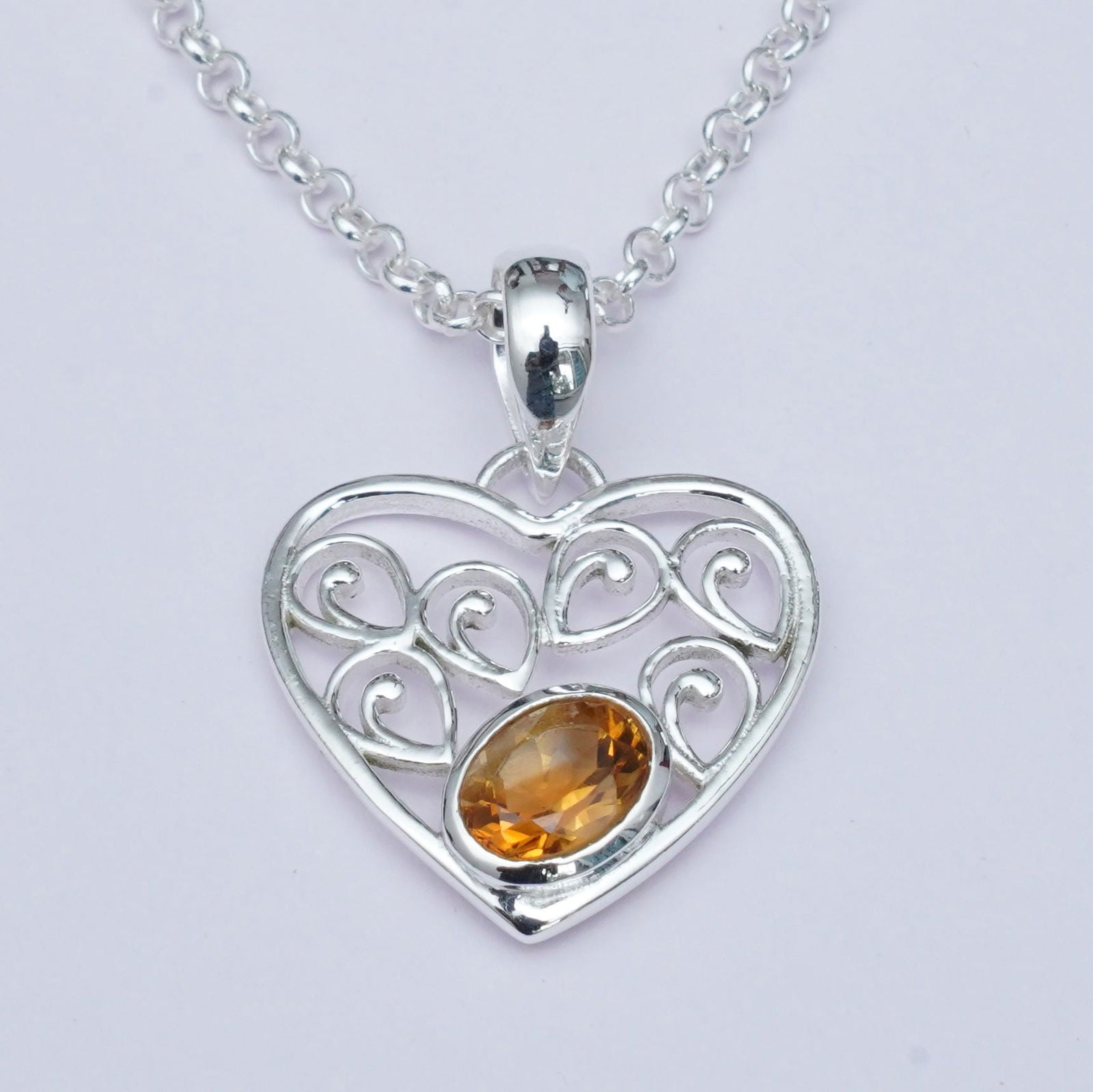 Heart Pendant With Citrine Gemstone in 925 Solid Sterling Silver