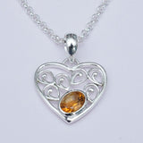 Heart Pendant With Citrine Gemstone in 925 Solid Sterling Silver