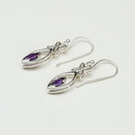 Leaf Earring With Semi Precious Amethyst Gemstone In Solid 925 Sterling Silver